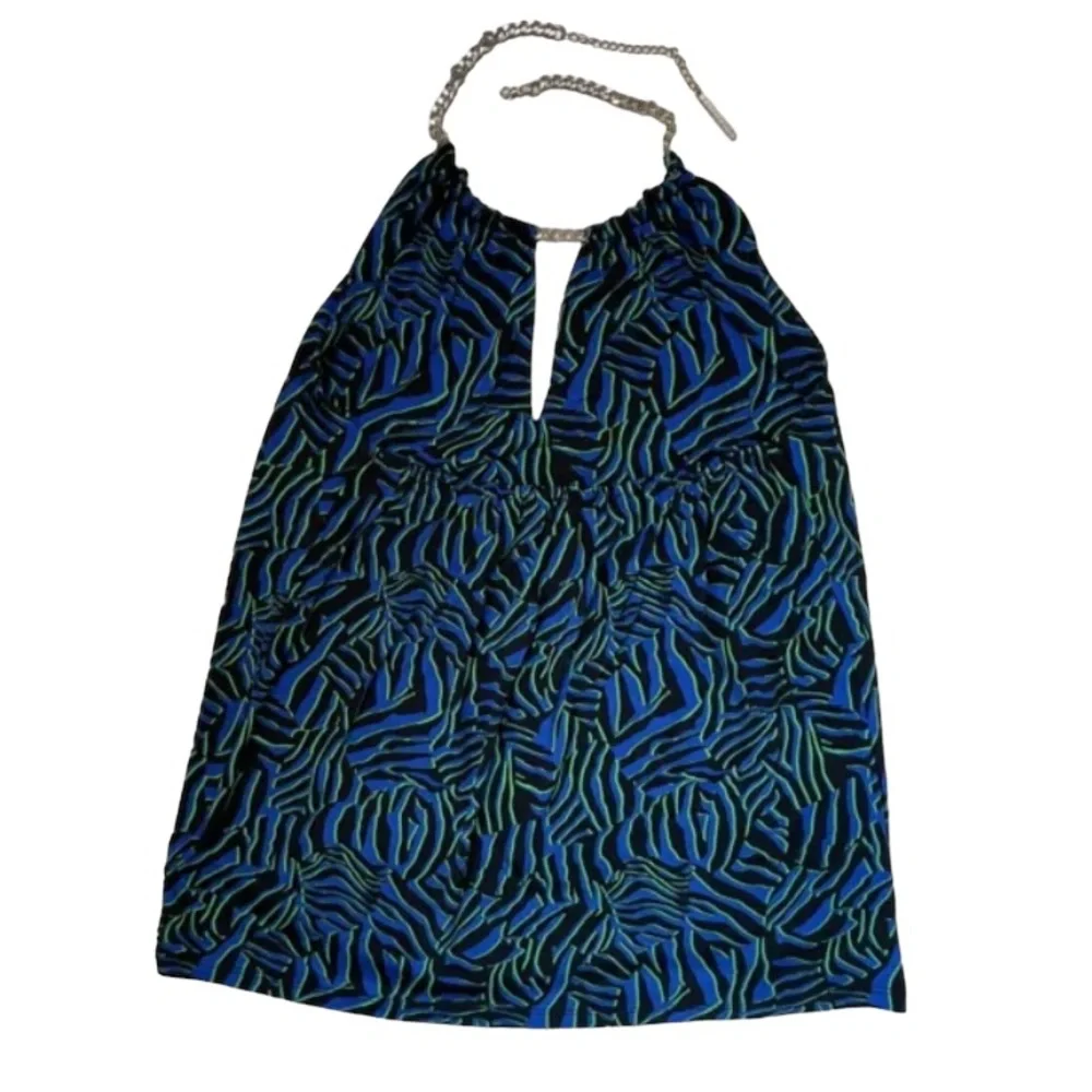 Micheal Kors  size medium blue animal print chain print halter top stretch NWT